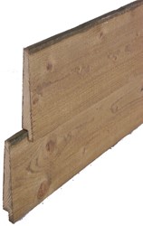 Zweeds rabat, afm.  1,5/3 x 19,5 cm, lengte 400 cm, ge‹mpregneerd scandinavisch vuren, op=op