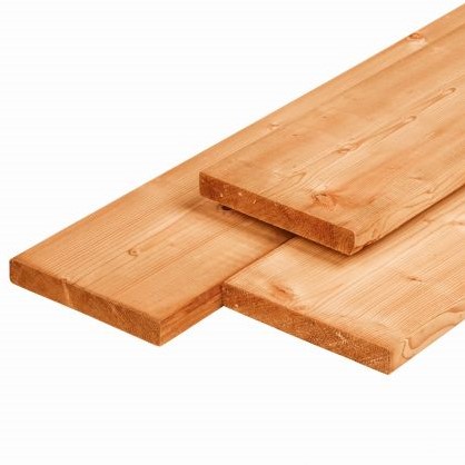 RedGood plank, ruw/glad, 1 zijde geschaafd, 1 zijde fijnbezaagd, afm.  2,8 x 19,5 cm, lengte 400 cm