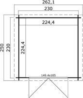 Blokhut Ingo, 230 x 230 cm, met dubbele deur, zadeldak, houtdikte 28 mm, vuren - onbehandeld (blank) vuren-2
