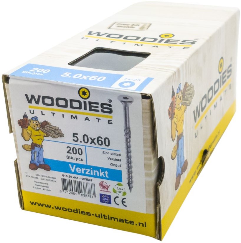 Woodies Ultimate schroeven, afm. 4.0 x rvs A2, doos stuks bij