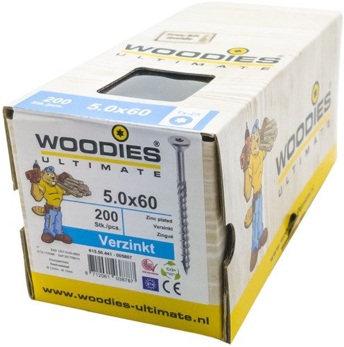 Woodies Ultimate schroeven, afm.  5.0 x   70/40 mm, rvs A2, doos 200 stuks-3