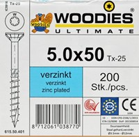 Woodies Ultimate schroeven, afm.  5.0 x   50/30 mm, verzinkt, doos 200 stuks-2