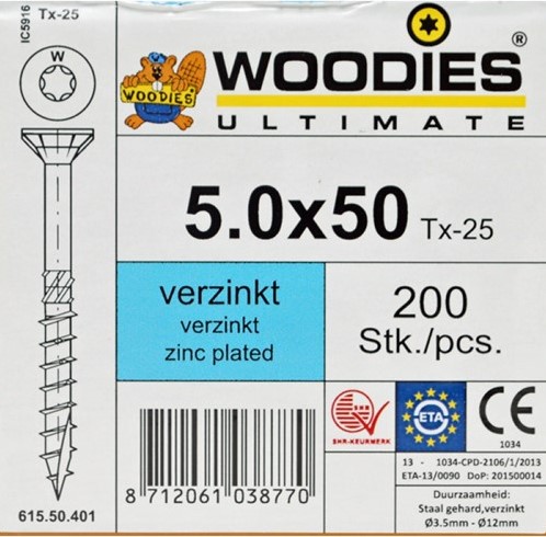 Woodies Ultimate schroeven, afm.  5.0 x   50/30 mm, verzinkt, doos 200 stuks-2