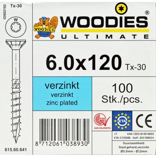 Woodies Ultimate schroeven, afm.  6.0 x  120/60 mm, verzinkt, doos 100 stuks-2